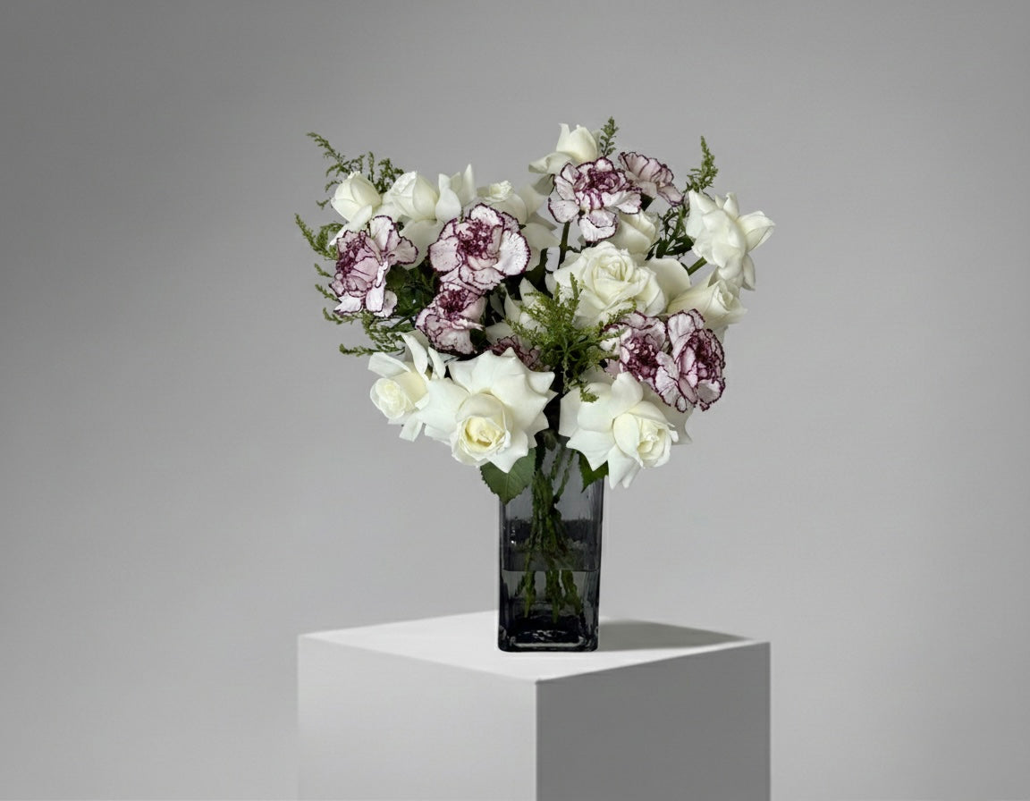 Carnation and White Rose Vase