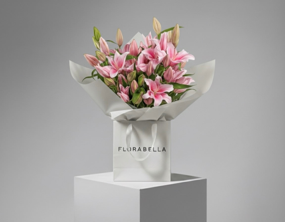 Pink Oriental Lilies – Paper Bag Bouquet