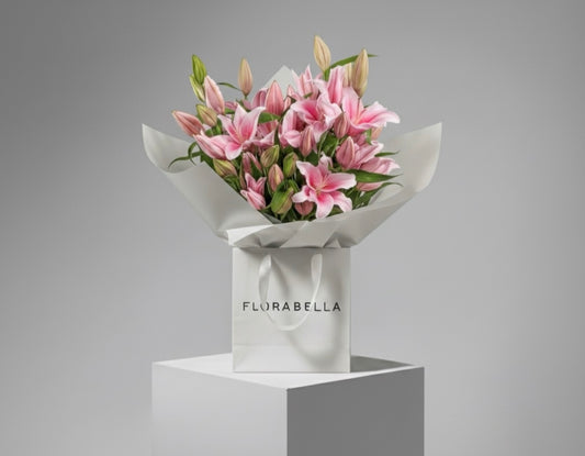 Pink Oriental Lilies – Paper Bag Bouquet