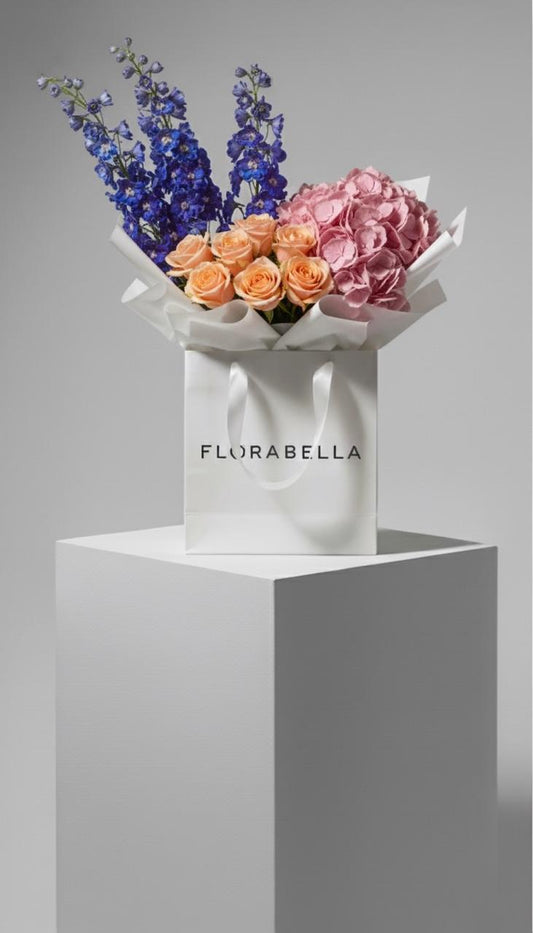 Delphinium & Rose Bag – Blue & Peach