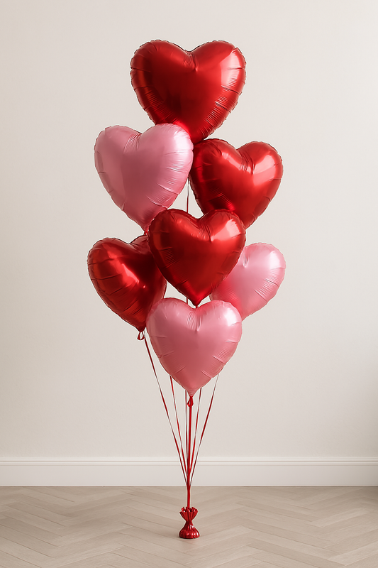 foil heart balloons pink and red