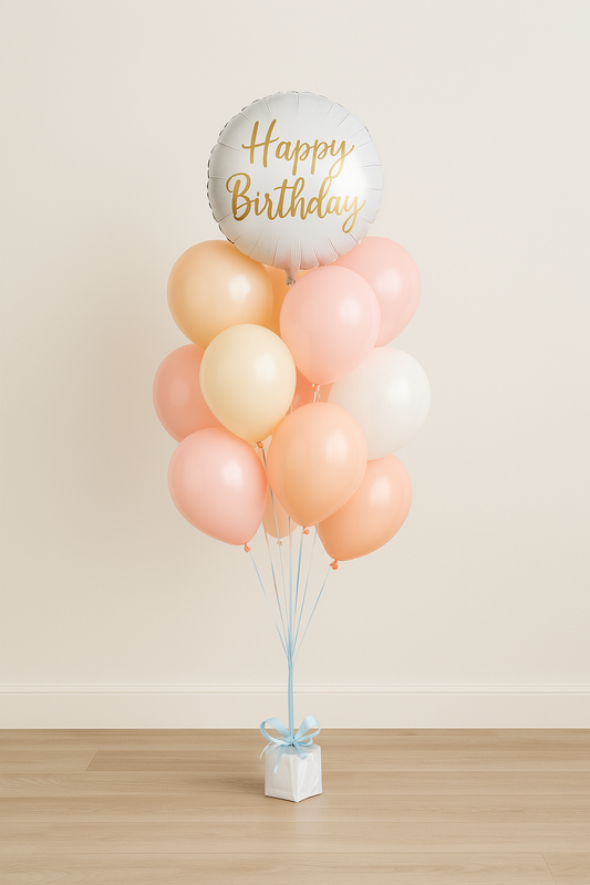 happy birthday balloons gold peach