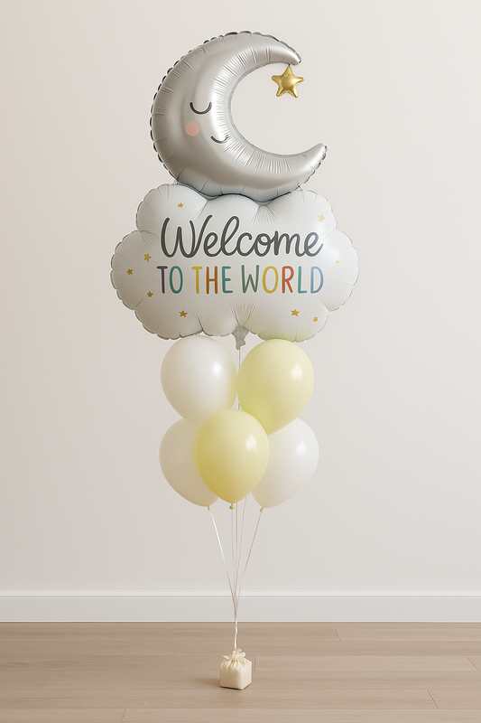 welcome to the world balloons yellow