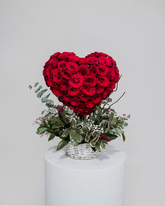 A beautifully crafted medium-sized 3D heart made of delicate roses, a heartfelt symbol of affection for Valentine's Day.