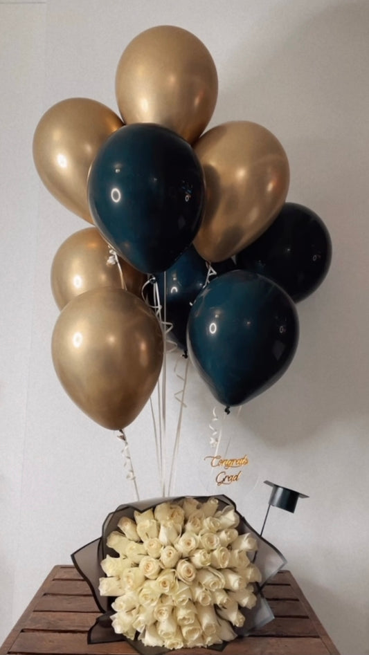 Graduation Bouquet and Balloons